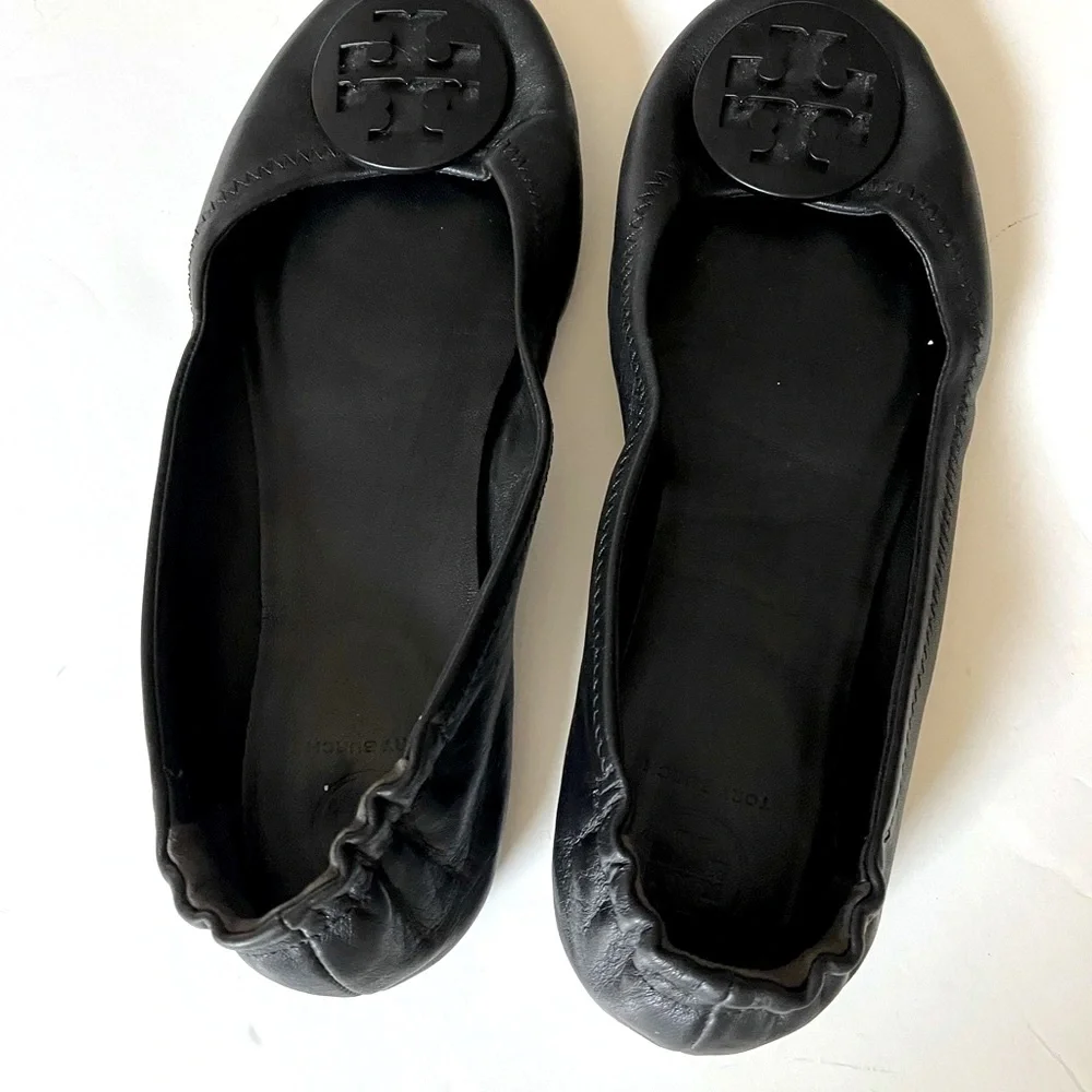 Tory Burch Minnie Travel black leather ballet flats sz 7